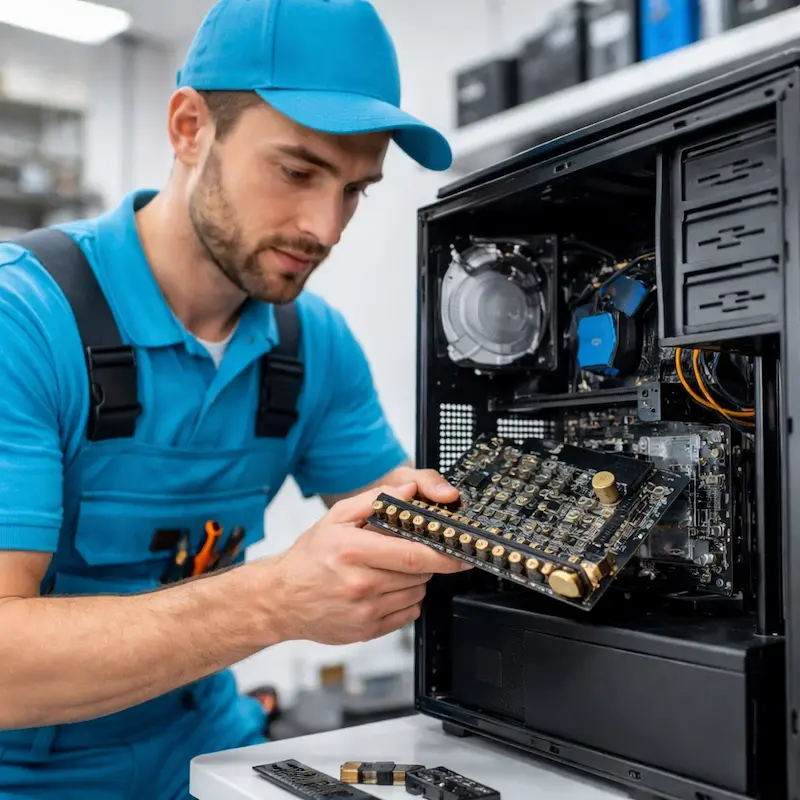 Мастер устанавливает звуковую карту на ПК в Химках